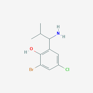 molecular formula C10H13BrClNO B13341887 2-(1-Amino-2-methylpropyl)-6-bromo-4-chlorophenol 