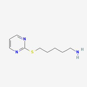 molecular formula C9H15N3S B13341938 5-(Pyrimidin-2-ylthio)pentan-1-amine 