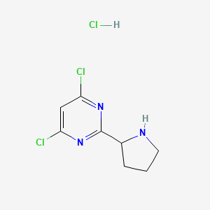 molecular formula C8H10Cl3N3 B13341968 4,6-Dichloro-2-(pyrrolidin-2-yl)pyrimidine hydrochloride 