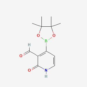 molecular formula C12H16BNO4 B13342063 2-Oxo-4-(4,4,5,5-tetramethyl-1,3,2-dioxaborolan-2-yl)-1,2-dihydropyridine-3-carbaldehyde 