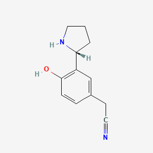 molecular formula C12H14N2O B13342125 (R)-2-(4-Hydroxy-3-(pyrrolidin-2-yl)phenyl)acetonitrile 