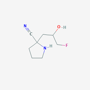 molecular formula C8H13FN2O B13342377 2-(3-Fluoro-2-hydroxypropyl)pyrrolidine-2-carbonitrile 