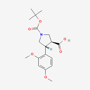 molecular formula C18H25NO6 B13342667 Rel-(3S,4R)-1-(tert-butoxycarbonyl)-4-(2,4-dimethoxyphenyl)pyrrolidine-3-carboxylic acid 