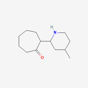 molecular formula C13H23NO B13342682 2-(4-Methylpiperidin-2-yl)cycloheptan-1-one 