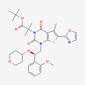 (R)-tert-butyl 2-(1-(2-(2-methoxyphenyl)-2-((tetrahydro-2H-pyran-4-yl)oxy)ethyl)-5-methyl-6-(oxazol-2-yl)-2,4-dioxo-1,2-dihydrothieno[2,3-d]pyrimidin-3(4H)-yl)-2-methylpropanoate