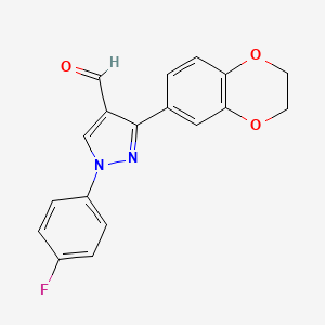molecular formula C18H13FN2O3 B1334274 1-(4-氟苯基)-3-(2,3-二氢苯并[b][1,4]二氧杂环-6-基)-1H-吡唑-4-甲醛 CAS No. 618101-64-7