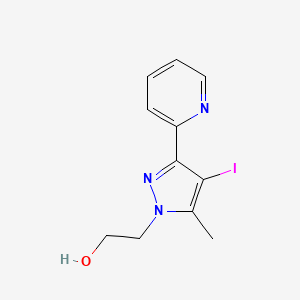 molecular formula C11H12IN3O B13342759 2-(4-iodo-5-methyl-3-(pyridin-2-yl)-1H-pyrazol-1-yl)ethan-1-ol 