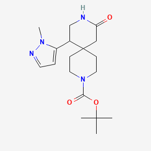 molecular formula C18H28N4O3 B13343059 tert-Butyl 7-(1-methyl-1H-pyrazol-5-yl)-10-oxo-3,9-diazaspiro[5.5]undecane-3-carboxylate 