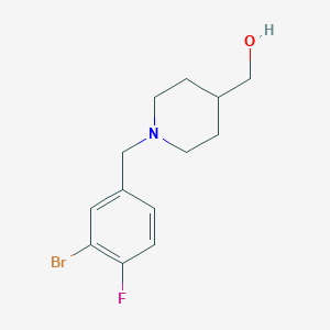 molecular formula C13H17BrFNO B13343314 {1-[(3-Bromo-4-fluorophenyl)methyl]piperidin-4-yl}methanol 