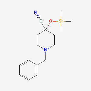 molecular formula C16H24N2OSi B13343493 1-Benzyl-4-((trimethylsilyl)oxy)piperidine-4-carbonitrile 