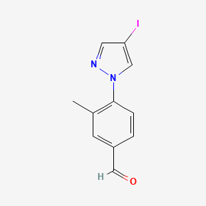 molecular formula C11H9IN2O B13343571 4-(4-Iodo-1H-pyrazol-1-yl)-3-methylbenzaldehyde 