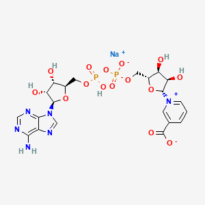 molecular formula C21H25N6NaO15P2 B13343643 Sodium 1-((2R,3R,4S,5R)-5-((((((((2R,3S,4R,5R)-5-(6-amino-9H-purin-9-yl)-3,4-dihydroxytetrahydrofuran-2-yl)methoxy)(hydroxy)phosphoryl)oxy)oxidophosphoryl)oxy)methyl)-3,4-dihydroxytetrahydrofuran-2-yl)pyridin-1-ium-3-carboxylate 