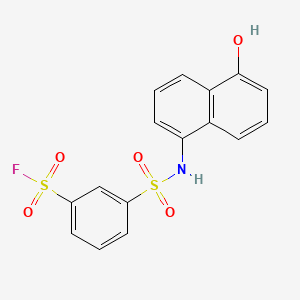 molecular formula C16H12FNO5S2 B13343648 Benzenesulfonyl fluoride, 3-[[(5-hydroxy-1-naphthalenyl)amino]sulfonyl]- CAS No. 63149-46-2