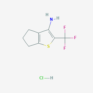 molecular formula C8H9ClF3NS B13343775 2-(Trifluoromethyl)-5,6-dihydro-4H-cyclopenta[b]thiophen-3-amine hydrochloride 