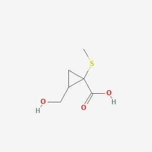 molecular formula C6H10O3S B13343819 2-(Hydroxymethyl)-1-(methylsulfanyl)cyclopropane-1-carboxylic acid 