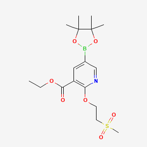 molecular formula C17H26BNO7S B13344049 Ethyl 2-(2-(methylsulfonyl)ethoxy)-5-(4,4,5,5-tetramethyl-1,3,2-dioxaborolan-2-yl)nicotinate 