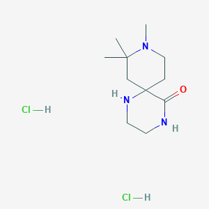 molecular formula C11H23Cl2N3O B13344454 8,8,9-Trimethyl-1,4,9-triazaspiro[5.5]undecan-5-one dihydrochloride 