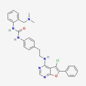 molecular formula C30H29ClN6O2 B13344544 1-(4-(2-((5-Chloro-6-phenylfuro[2,3-d]pyrimidin-4-yl)amino)ethyl)phenyl)-3-(2-((dimethylamino)methyl)phenyl)urea 