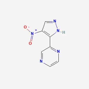 molecular formula C7H5N5O2 B13344554 2-(4-Nitro-1H-pyrazol-3-yl)pyrazine 