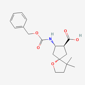 molecular formula C19H25NO5 B13344566 (5S,7S,8S)-8-(((Benzyloxy)carbonyl)amino)-4,4-dimethyl-1-oxaspiro[4.4]nonane-7-carboxylic acid 