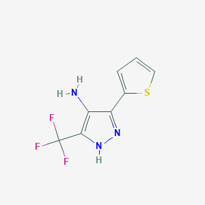 molecular formula C8H6F3N3S B13344706 5-(Thiophen-2-yl)-3-(trifluoromethyl)-1H-pyrazol-4-amine 