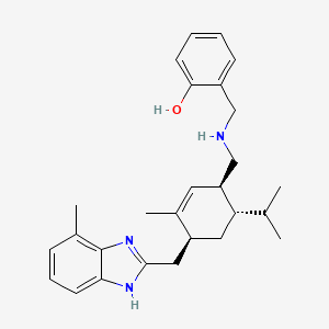 molecular formula C27H35N3O B13344747 2-(((((1S,4S,6S)-6-Isopropyl-3-methyl-4-((7-methyl-1H-benzo[d]imidazol-2-yl)methyl)cyclohex-2-en-1-yl)methyl)amino)methyl)phenol 