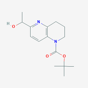 molecular formula C15H22N2O3 B13346105 tert-Butyl 6-(1-hydroxyethyl)-3,4-dihydro-1,5-naphthyridine-1(2H)-carboxylate 