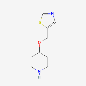 molecular formula C9H14N2OS B13346130 5-((Piperidin-4-yloxy)methyl)thiazole 