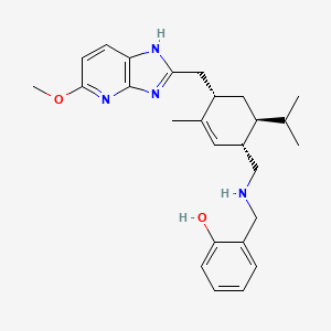 molecular formula C26H34N4O2 B13346189 2-(((((1S,4S,6S)-6-Isopropyl-4-((5-methoxy-3H-imidazo[4,5-b]pyridin-2-yl)methyl)-3-methylcyclohex-2-en-1-yl)methyl)amino)methyl)phenol 