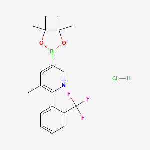 molecular formula C19H22BClF3NO2 B13346204 3-Methyl-5-(4,4,5,5-tetramethyl-1,3,2-dioxaborolan-2-yl)-2-(2-(trifluoromethyl)phenyl)pyridinehydrochloride 