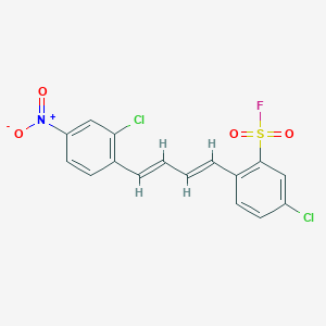 molecular formula C16H10Cl2FNO4S B13346252 5-Chloro-2-(4-(2-chloro-4-nitrophenyl)buta-1,3-dien-1-yl)benzene-1-sulfonyl fluoride CAS No. 31368-32-8