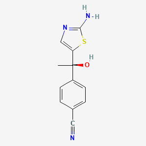 molecular formula C12H11N3OS B13346443 (R)-4-(1-(2-Aminothiazol-5-yl)-1-hydroxyethyl)benzonitrile 