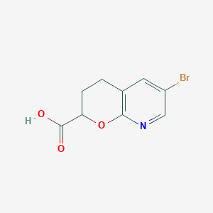 molecular formula C9H8BrNO3 B13346616 6-Bromo-3,4-dihydro-2H-pyrano[2,3-b]pyridine-2-carboxylic acid 