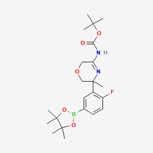 molecular formula C22H32BFN2O5 B13347119 tert-Butyl (5-(2-fluoro-5-(4,4,5,5-tetramethyl-1,3,2-dioxaborolan-2-yl)phenyl)-5-methyl-5,6-dihydro-2H-1,4-oxazin-3-yl)carbamate 