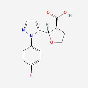 molecular formula C14H13FN2O3 B13347338 (2S,3S)-2-(1-(4-Fluorophenyl)-1H-pyrazol-5-yl)tetrahydrofuran-3-carboxylic acid 