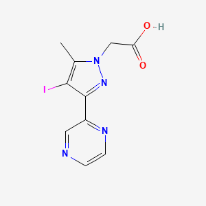 molecular formula C10H9IN4O2 B13347464 2-(4-iodo-5-methyl-3-(pyrazin-2-yl)-1H-pyrazol-1-yl)acetic acid 