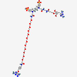 2-(3-(1-(1-(4-(((2-amino-7H-purin-6-yl)oxy)methyl)phenyl)-3,43-dioxo-6,9,12,15,18,21,24,27,30,33,36,39-dodecaoxa-2,42-diazapentatetracontan-45-yl)-3,3-dimethyl-5-sulfoindolin-2-ylidene)prop-1-en-1-yl)-1-(3-((2-(5-(4-((2,4-diaminopyrimidin-5-yl)methyl)-2,6-dimethoxyphenoxy)pentanamido)ethyl)amino)-3-oxopropyl)-3,3-dimethyl-3H-indol-1-ium-5-sulfonate