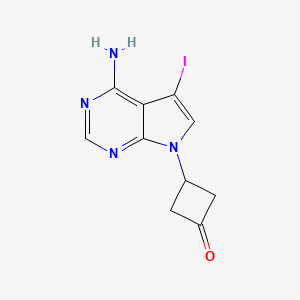 molecular formula C10H9IN4O B13347882 3-(4-Amino-5-iodopyrrolo[2,3-d]pyrimidin-7-yl)cyclobutanone 