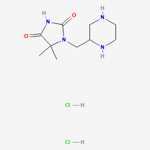 molecular formula C10H20Cl2N4O2 B13347964 5,5-Dimethyl-1-(piperazin-2-ylmethyl)imidazolidine-2,4-dione dihydrochloride 