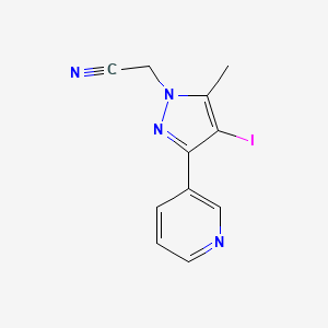 molecular formula C11H9IN4 B13349315 2-(4-iodo-5-methyl-3-(pyridin-3-yl)-1H-pyrazol-1-yl)acetonitrile 