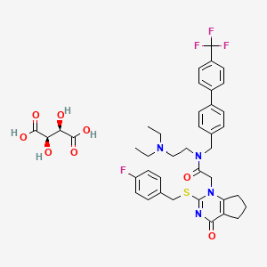 N-(2-(Diethylamino)ethyl)-2-(2-((4-fluorobenzyl)thio)-4-oxo-4,5,6,7-tetrahydro-1H-cyclopenta[d]pyrimidin-1-yl)-N-((4'-(trifluoromethyl)-[1,1'-biphenyl]-4-yl)methyl)acetamide (2R,3R)-2,3-dihydroxysuccinate