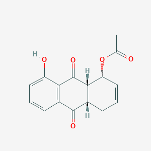 molecular formula C16H14O5 B13349996 rel-(1R,4aS,9aS)-8-Hydroxy-9,10-dioxo-1,4,4a,9,9a,10-hexahydroanthracen-1-yl acetate 