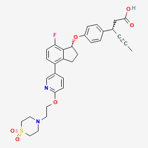 molecular formula C32H33FN2O6S B13350011 (S)-3-(4-(((R)-4-(6-(2-(1,1-Dioxidothiomorpholino)ethoxy)pyridin-3-yl)-7-fluoro-2,3-dihydro-1H-inden-1-yl)oxy)phenyl)hex-4-ynoic acid 