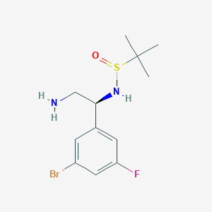 molecular formula C12H18BrFN2OS B13350311 (S)-N-((S)-2-amino-1-(3-bromo-5-fluorophenyl)ethyl)-2-methylpropane-2-sulfinamide 