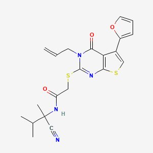 molecular formula C21H22N4O3S2 B13350525 2-((3-Allyl-5-(furan-2-yl)-4-oxo-3,4-dihydrothieno[2,3-d]pyrimidin-2-yl)thio)-N-(2-cyano-3-methylbutan-2-yl)acetamide 