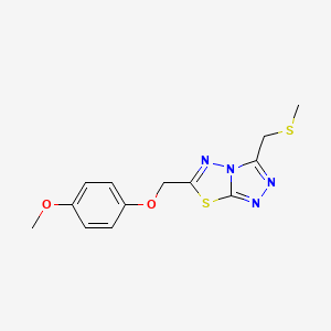 molecular formula C13H14N4O2S2 B13350905 6-[(4-Methoxyphenoxy)methyl]-3-[(methylsulfanyl)methyl][1,2,4]triazolo[3,4-b][1,3,4]thiadiazole 