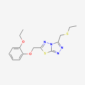 molecular formula C15H18N4O2S2 B13351034 6-[(2-Ethoxyphenoxy)methyl]-3-[(ethylsulfanyl)methyl][1,2,4]triazolo[3,4-b][1,3,4]thiadiazole 