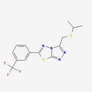 molecular formula C14H13F3N4S2 B13351632 3-[(Propan-2-ylsulfanyl)methyl]-6-[3-(trifluoromethyl)phenyl][1,2,4]triazolo[3,4-b][1,3,4]thiadiazole 