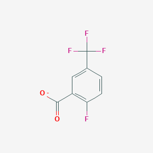 molecular formula C8H3F4O2- B13351840 2-Fluoro-5-(trifluoromethyl)benzoate 