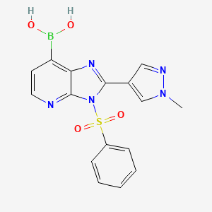 molecular formula C16H14BN5O4S B13351955 (2-(1-Methyl-1H-pyrazol-4-yl)-3-(phenylsulfonyl)-3H-imidazo[4,5-b]pyridin-7-yl)boronic acid 